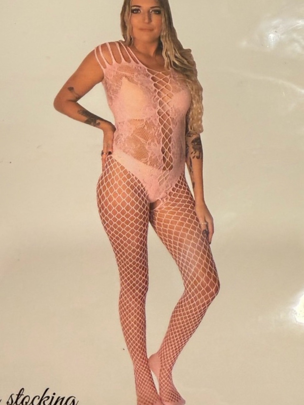 Lace Cutout Fishnet Chemise Bodysuit - Pink